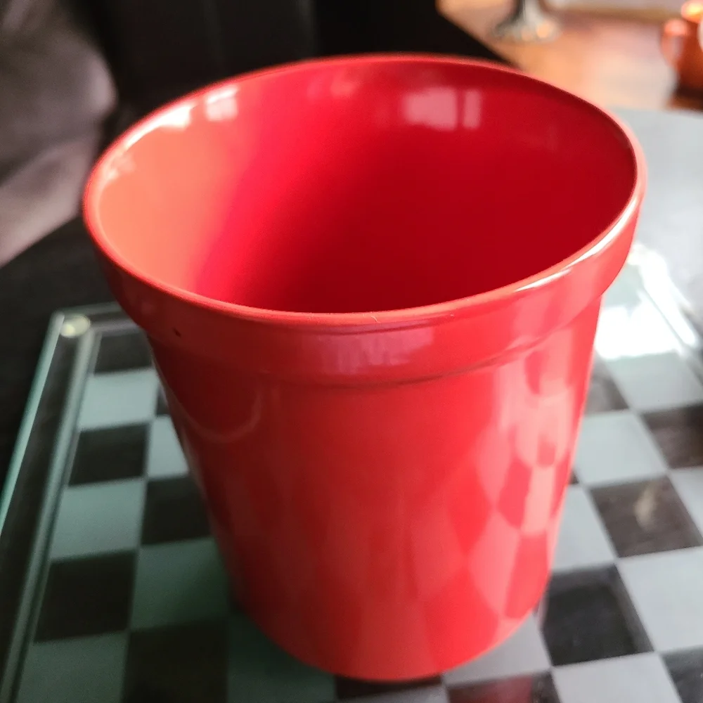 Vibrant Red Ceramic Kitchen Decor Holds Spatula and spoons